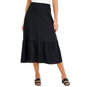 Jm Collection Womens Womens Two-Tiered Textured Maxi Skirt, Black, Size Medium